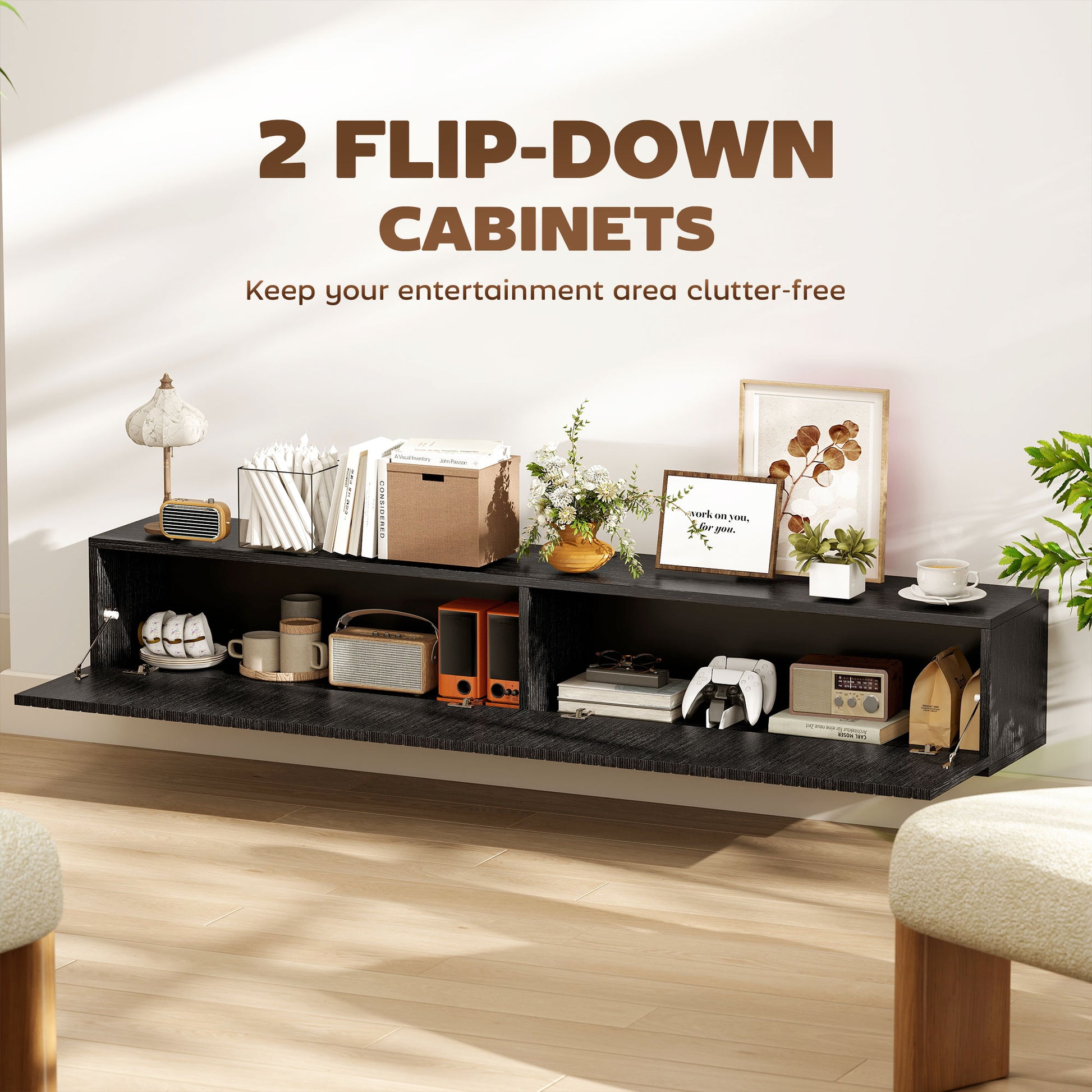 HOMCOM Floating TV Stand 55" Black for TVs up to 72" Wall-Mount Media Console