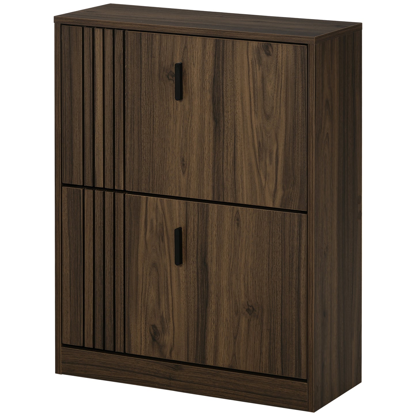 HOMCOM Modern Walnut Shoe Storage Cabinet, 2 Flip Drawers, Adjustable Shelves