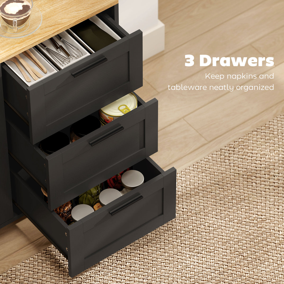 Buffet Cabinet with 3 Drawers and Soft-Close Doors – 47"W x 30"H