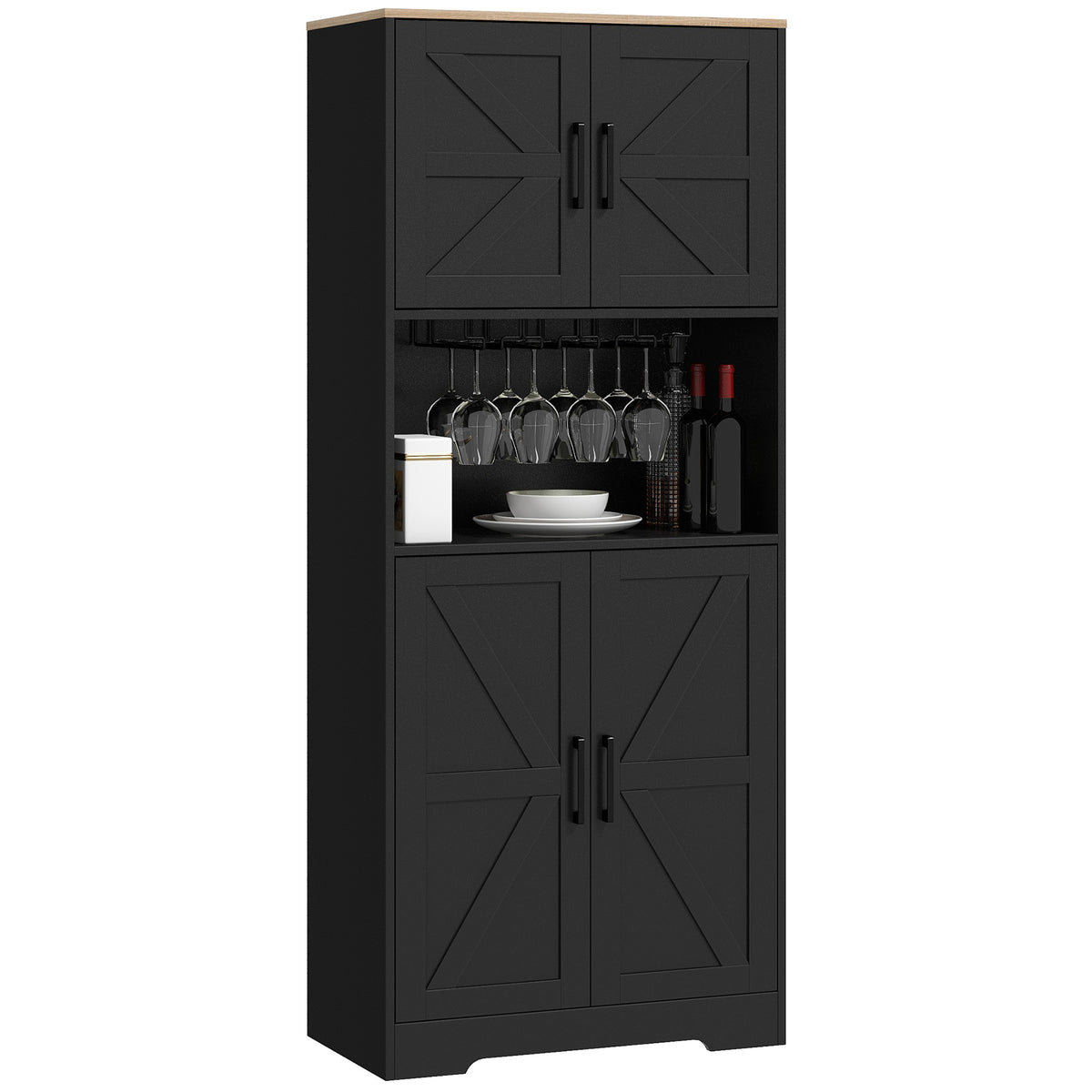 Freestanding Hutch Storage Cabinet with Microwave Oven Countertop – 28"W x 68"H