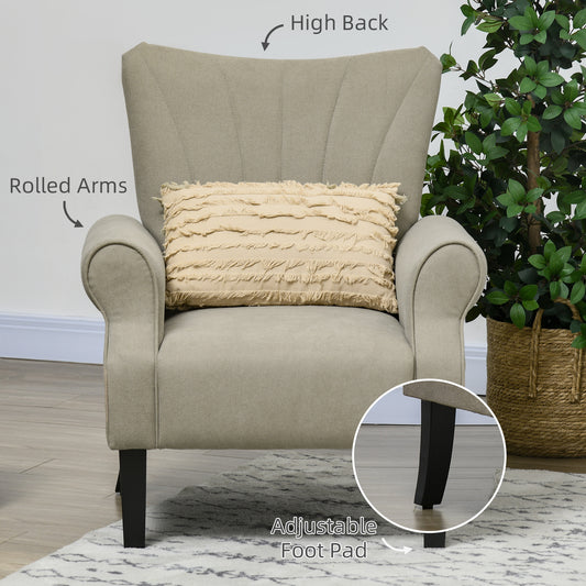 Modern Fabric Accent Armchair with Solid Rubberwood Legs for Living Room Bedroom Office