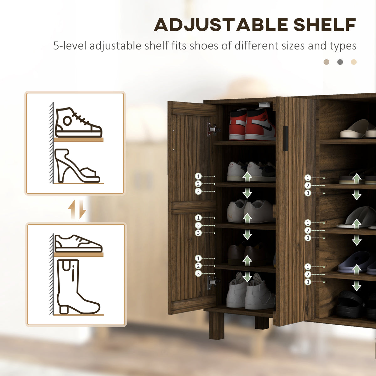 Shoe Cabinet with Double Doors and Open Shelves – 32"W x 35"H