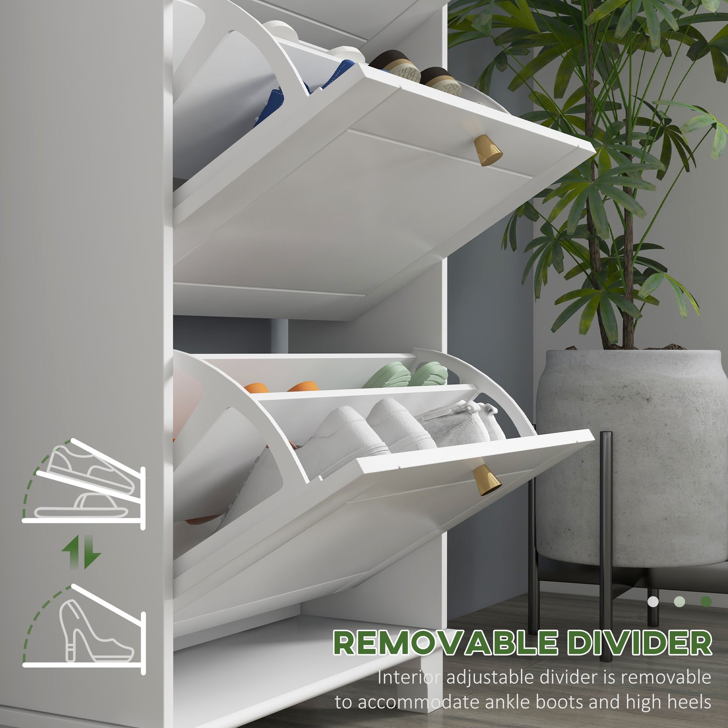 Slim White Shoe Storage Cabinet with 3 Flip Drawers, Adjustable Shelves