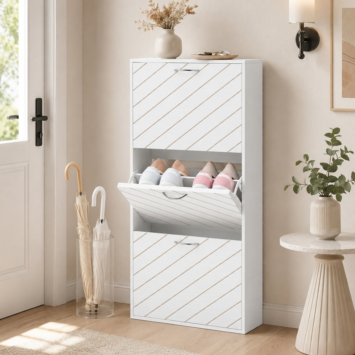 Shoe Storage Cabinet with 3 Flip Drawers – 22"W x 46"H