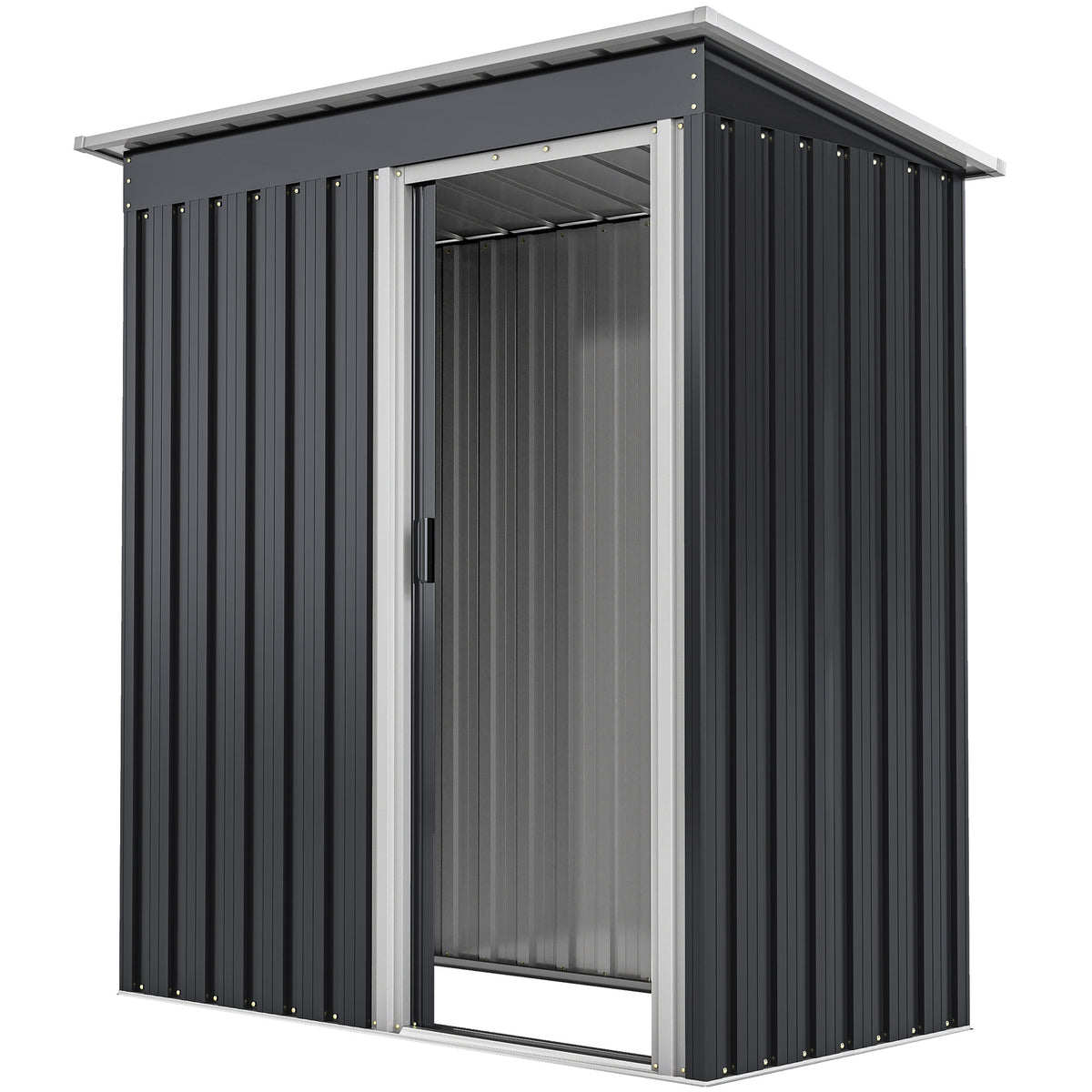 5 x 3 FT Outdoor Storage Shed with Sliding Door and Sloped Roof, Steel Frame Garden Shed Tool Equipment – Black