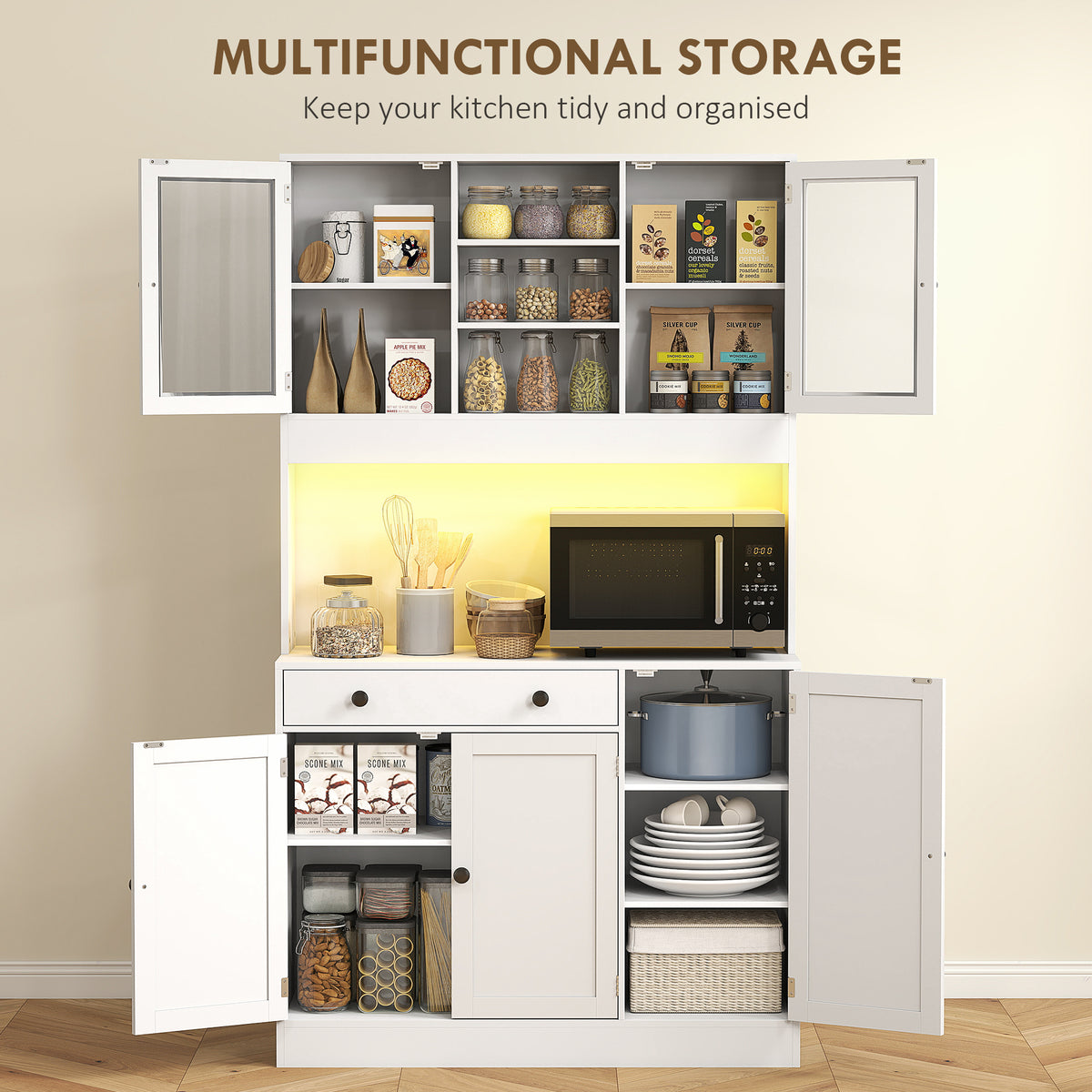 Tall Kitchen Pantry with LED Light – 41"W x 71"H