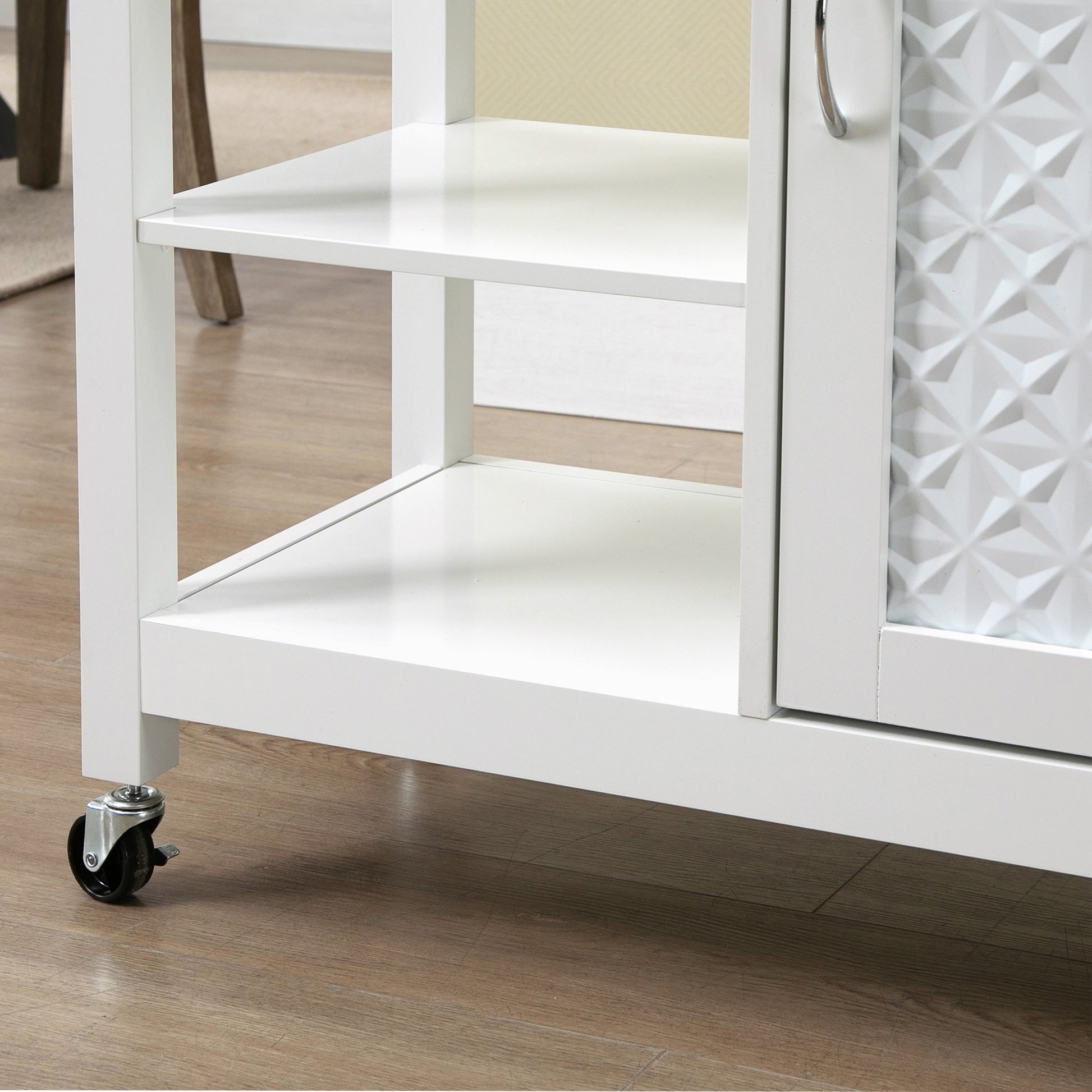 HOMCOM Kitchen Cart with Embossed Door Panel and Wheels, White