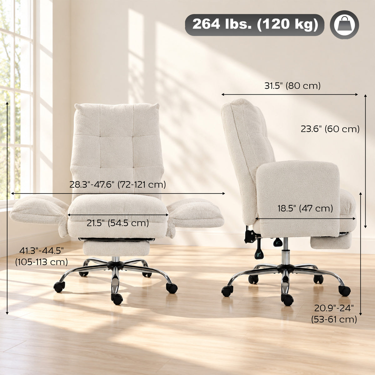 Office Chair, Teddy Fleece Executive Computer Desk Chair with Foldable Armrests, Cream White