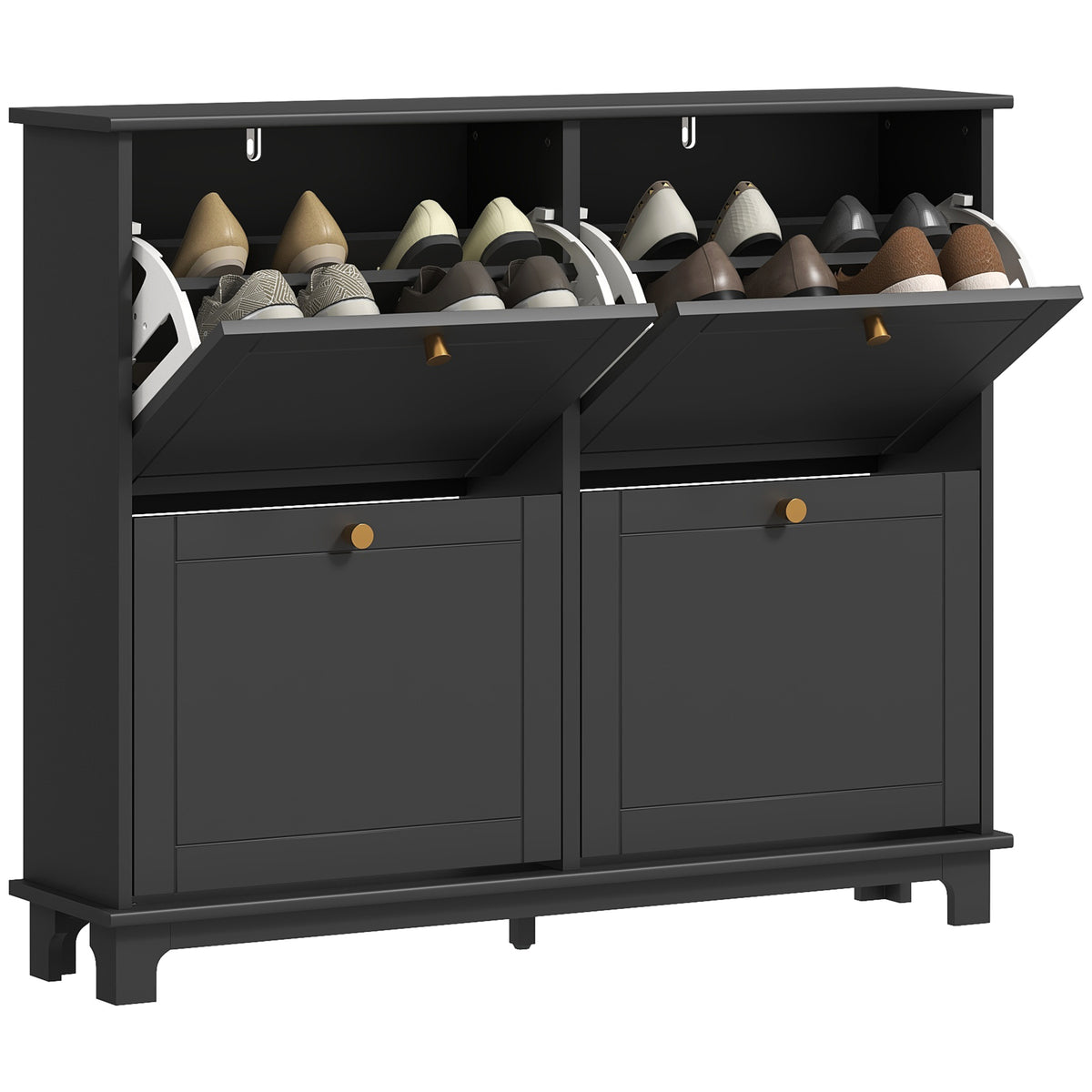 Modern Narrow Shoe Cabinet with 4 Flip Drawers – 47"W x 34"H
