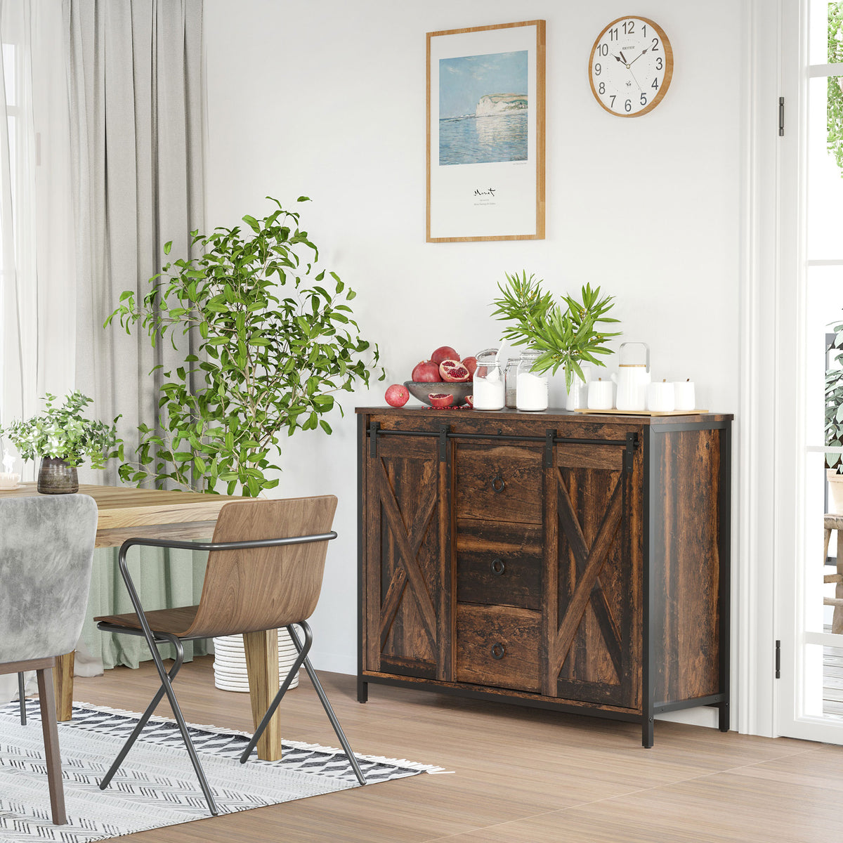 Kitchen Sideboard with Sliding Barn Doors – 39"W x 32"H