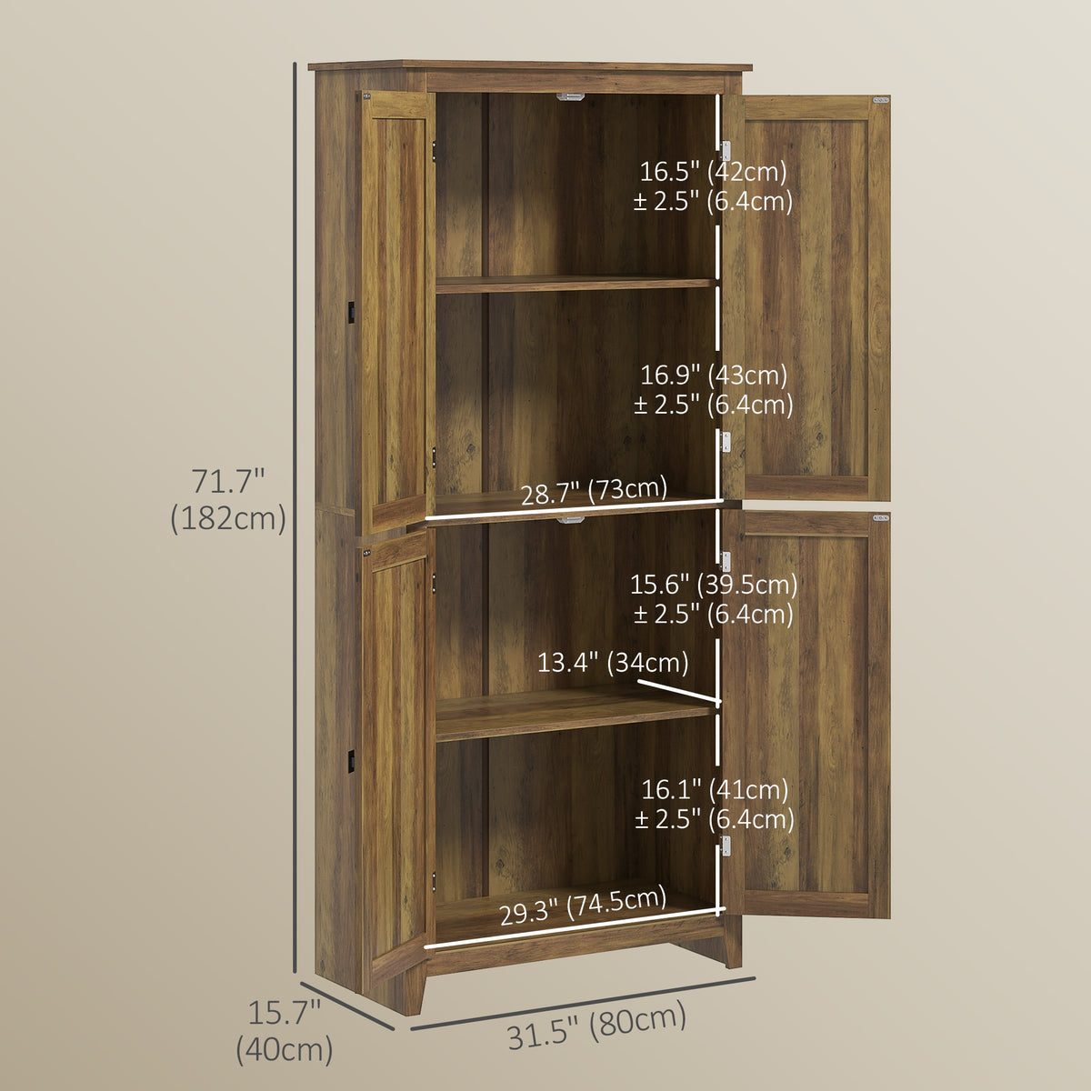 Kitchen Pantry Cabinet with Doors and Shelves – 32"W x 72"H