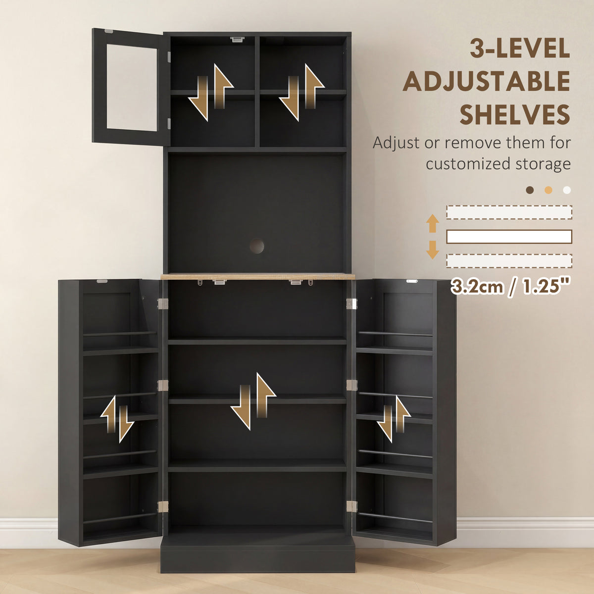 Tall Kitchen Pantry Cabinet with Adjustable Shelves – 24"W x 67"H