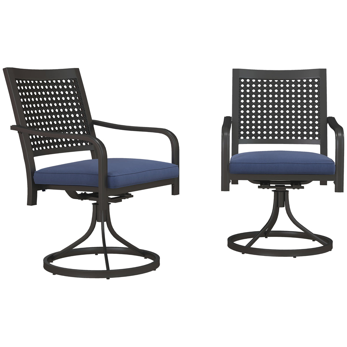 2 Pieces Patio Swivel Chairs with Cushion, Outdoor Swivel Rocker with Curved Armrests, Backrest for Garden, Balcony, Porch