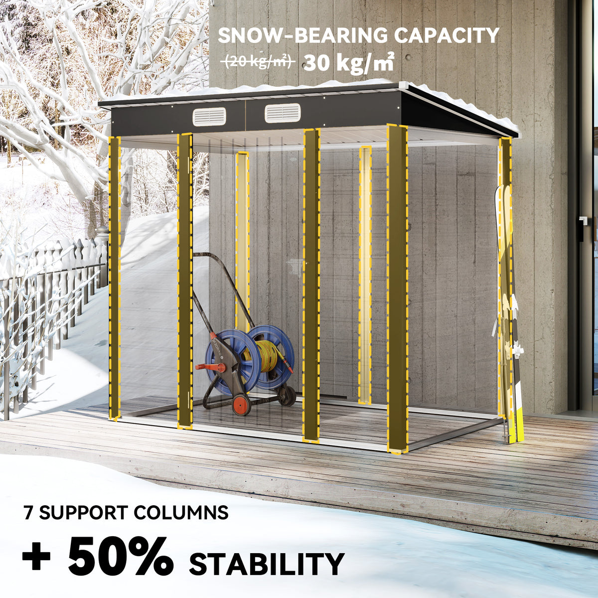 6 x 4FT Galvanized Garden Storage Shed, Metal Outdoor Shed with Double Doors and 2 Vents – Teak