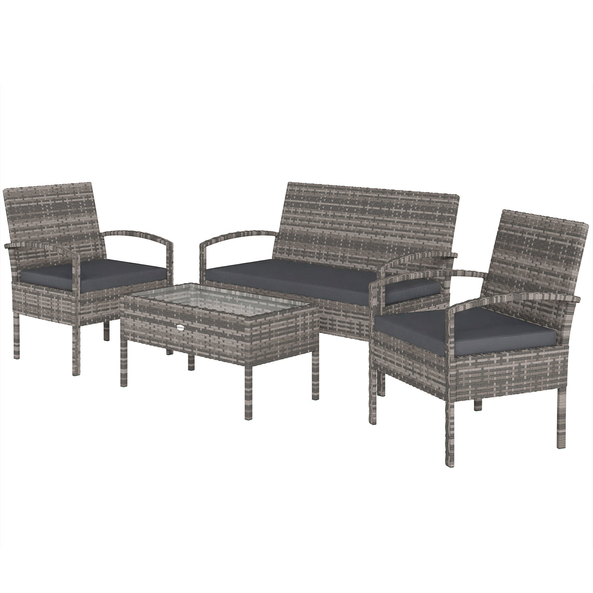 4 Pieces Patio Furniture Set with A Loveseat, Two Armchairs and A Coffee Table, Outdoor Conversation Set – Dark Grey