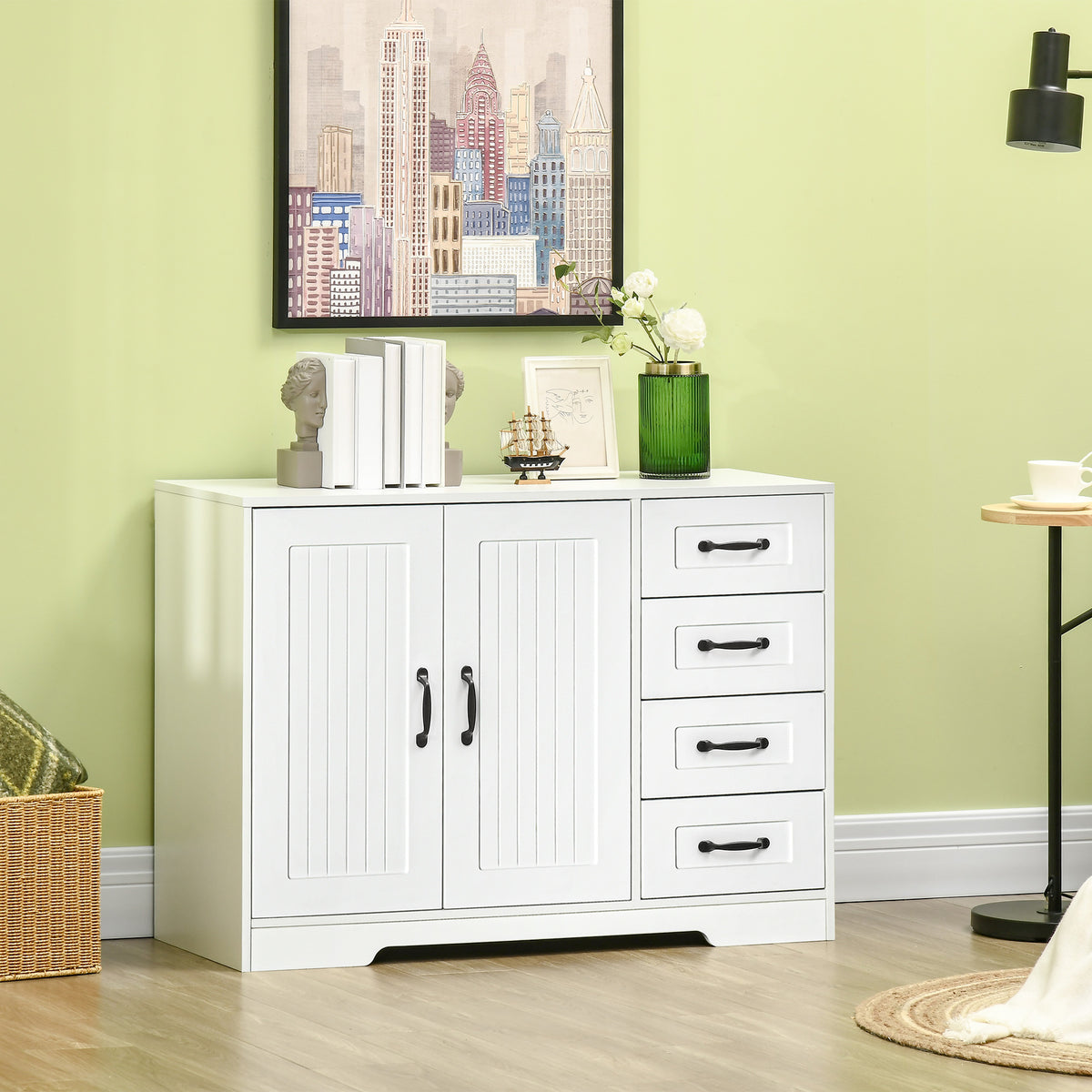 Sideboard Buffet Cabinet with 4 Drawers and Beadboard Doors – 41"W x 30"H