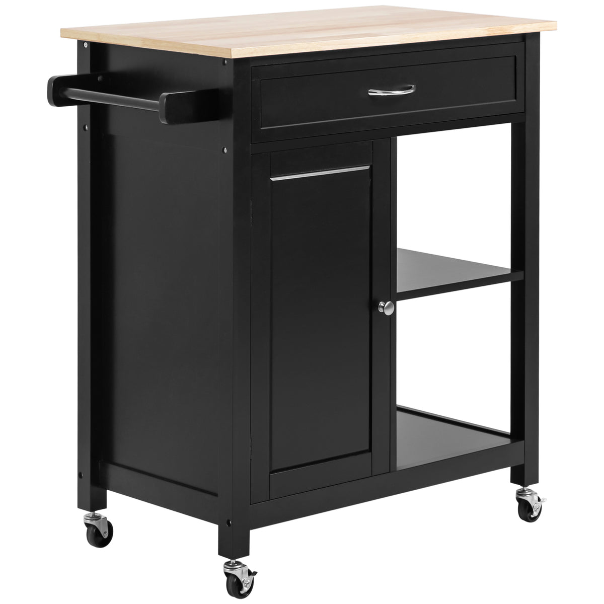 Rolling Kitchen Cart with Wood Top and Drawer – 33"W x 35"H