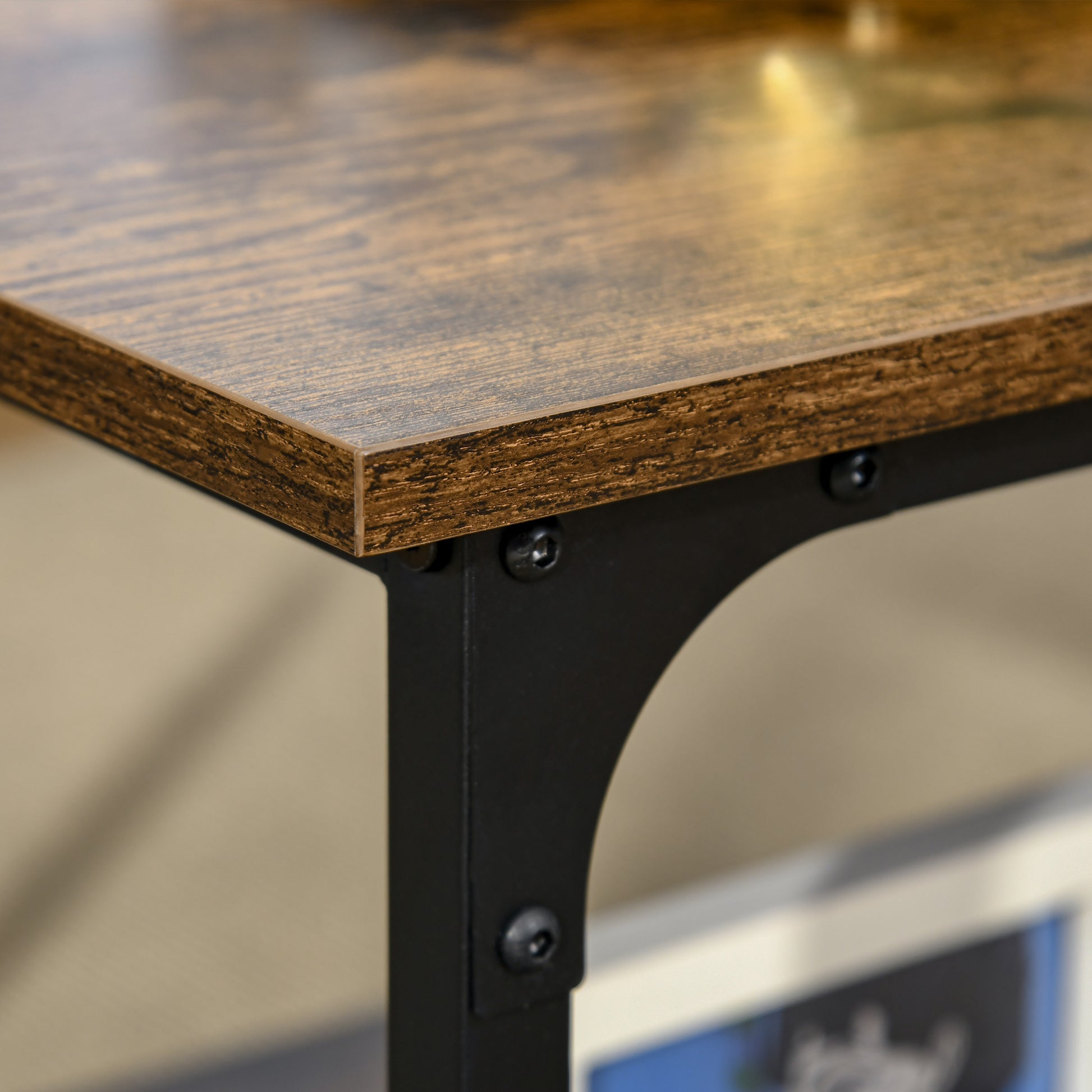 HOMCOM Rustic Industrial 2-Tier Coffee Table Storage Shelf Steel Frame