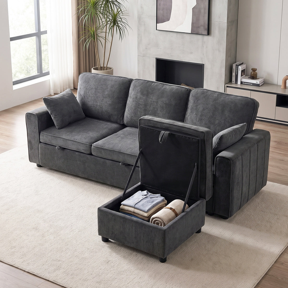 Modular Sleeper Sectional with Reversible Storage Ottoman