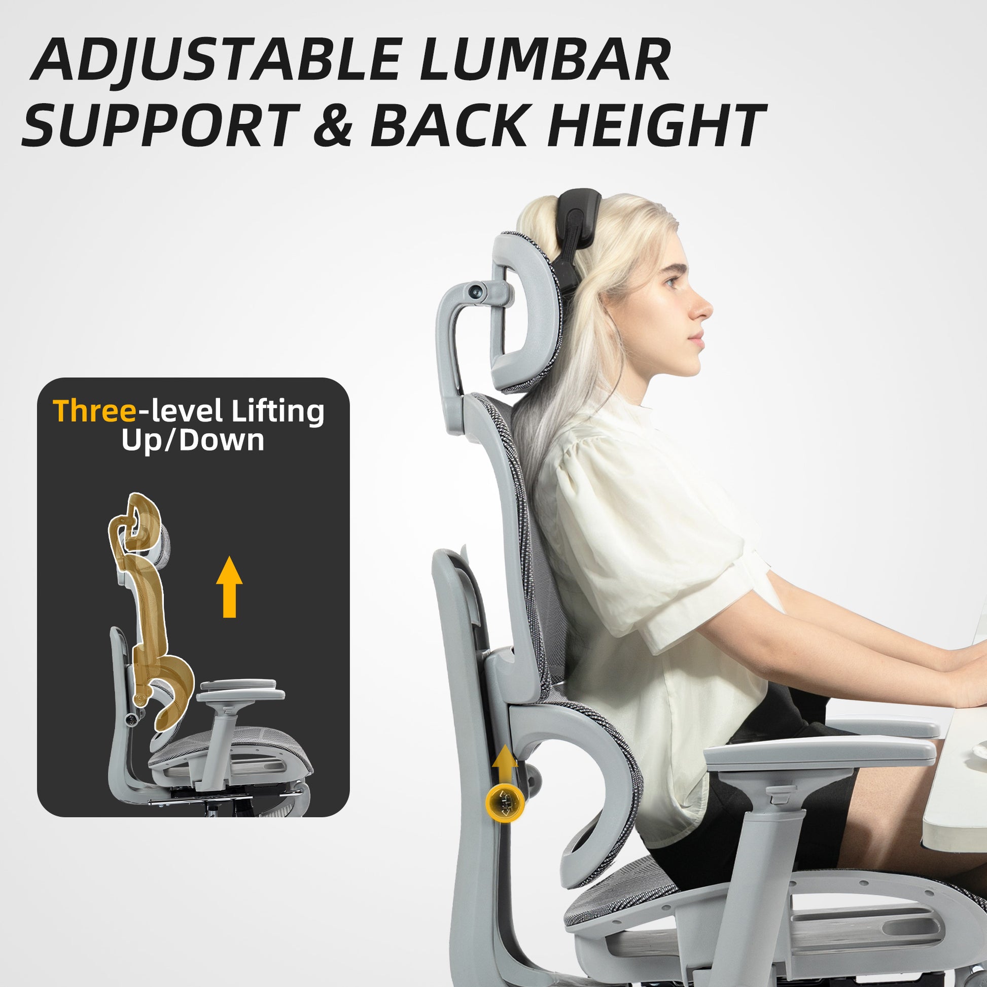 HOMCOM Grey Ergonomic Mesh Office Chair: High Back, 3D Armrests, Lumbar Support, Reclining