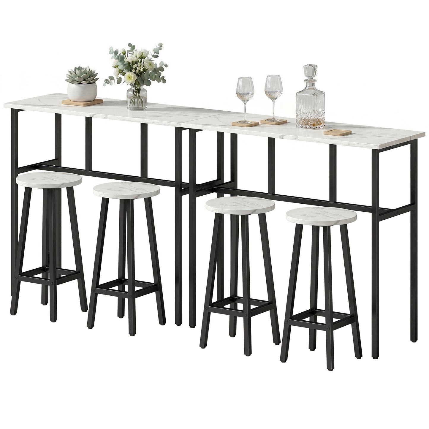 HOMCOM Bar Table Set Industrial Style White Marble