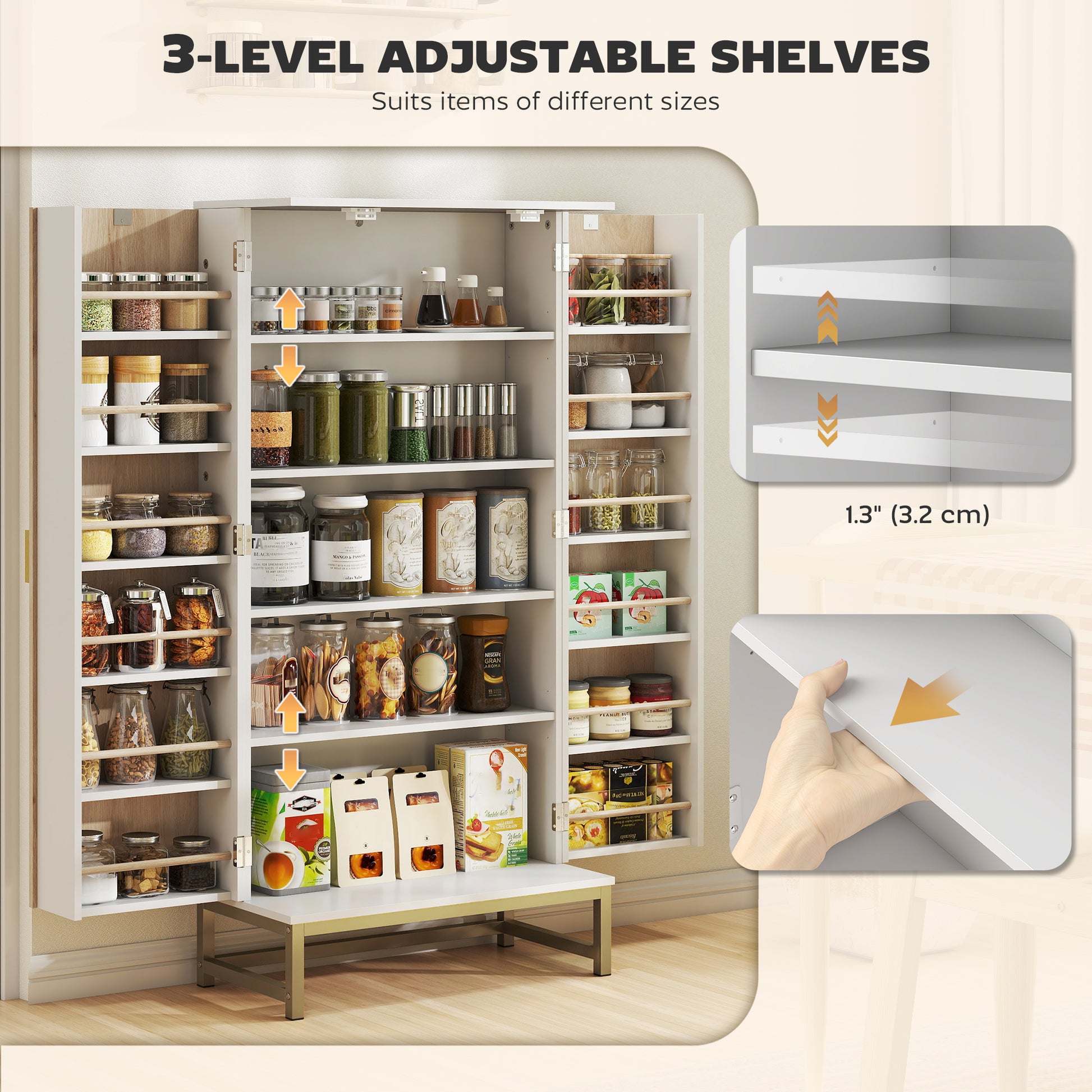 HOMCOM Kitchen Pantry Cabinet Freestanding 12 Door Shelves White