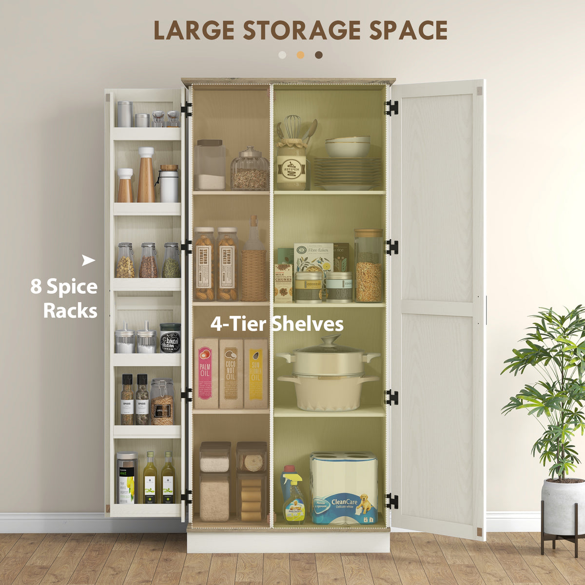 Tall Kitchen Pantry Cabinet with Door Shelves and Adjustable Shelves – 32"W x 70"H