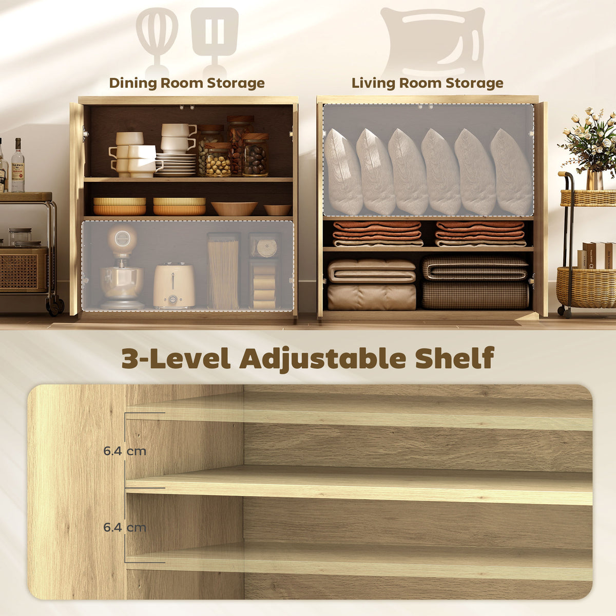 Sideboard Buffet Cabinets, Set of 2, with Soft-Close Doors – 31"W x 31"H each