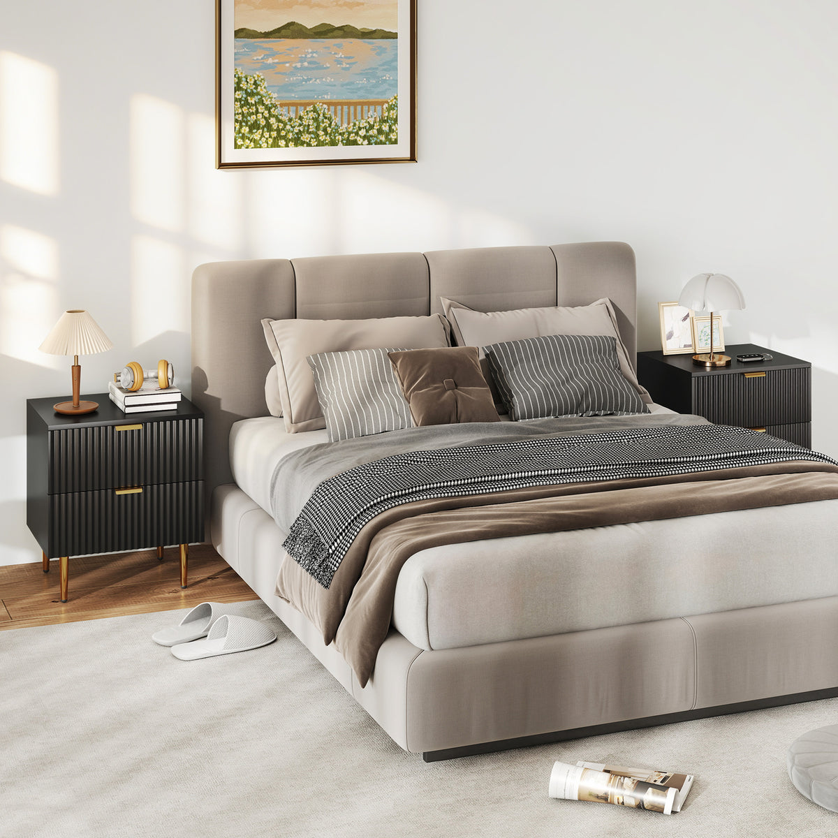 Modern 2-Drawer Nightstands with Metal Legs, Set of 2 – 19"W x 22"H