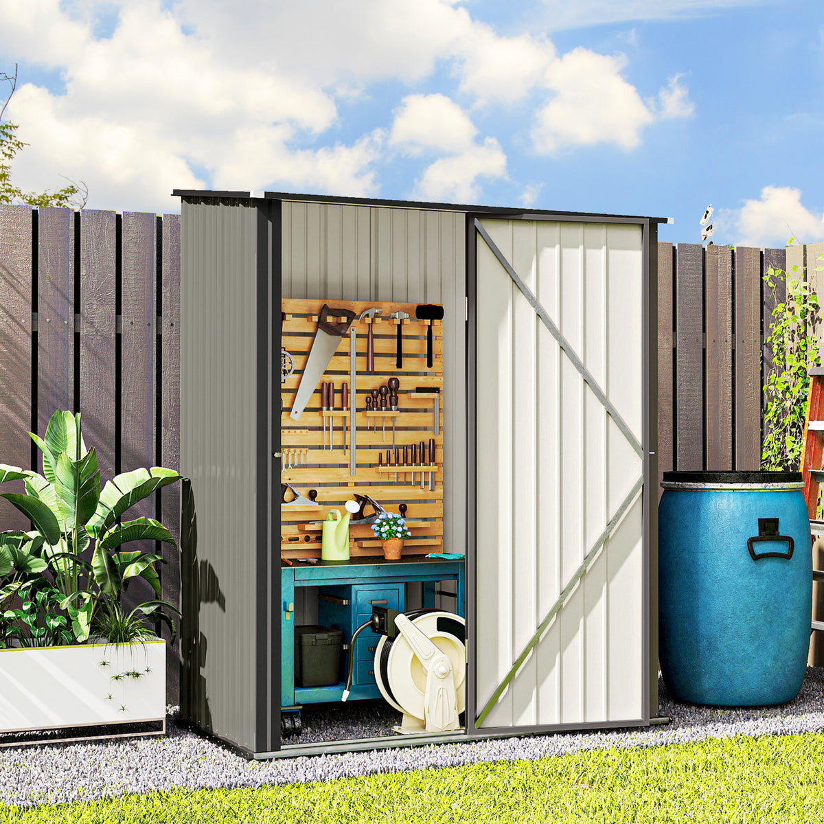5' x 3' Outdoor Storage Shed, Steel Garden Shed with Single Lockable Door, Tool Storage Shed for Backyard – Grey