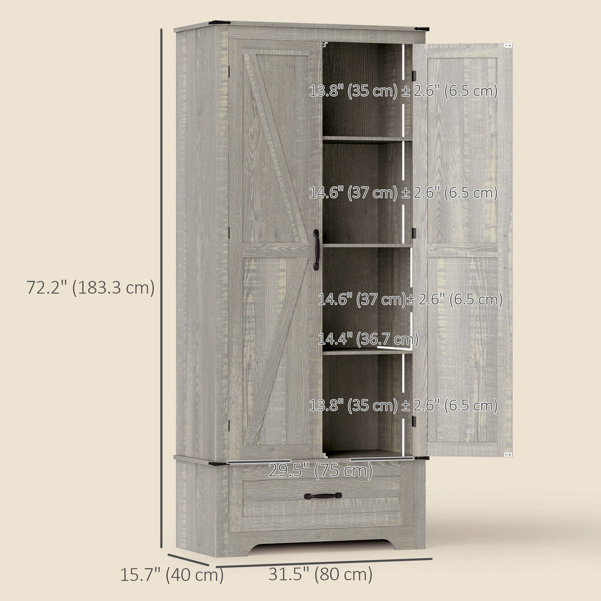 Farmhouse Pantry Cabinet with Adjustable Shelves – 32"W x 72"H