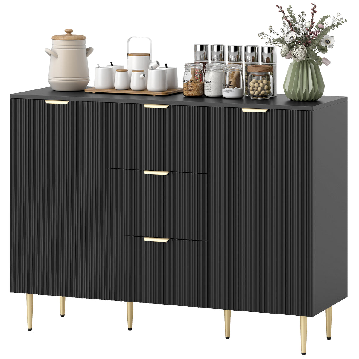 Sideboard Buffet Cabinet with 3 Drawers and Adjustable Shelves – 47"W x 35"H