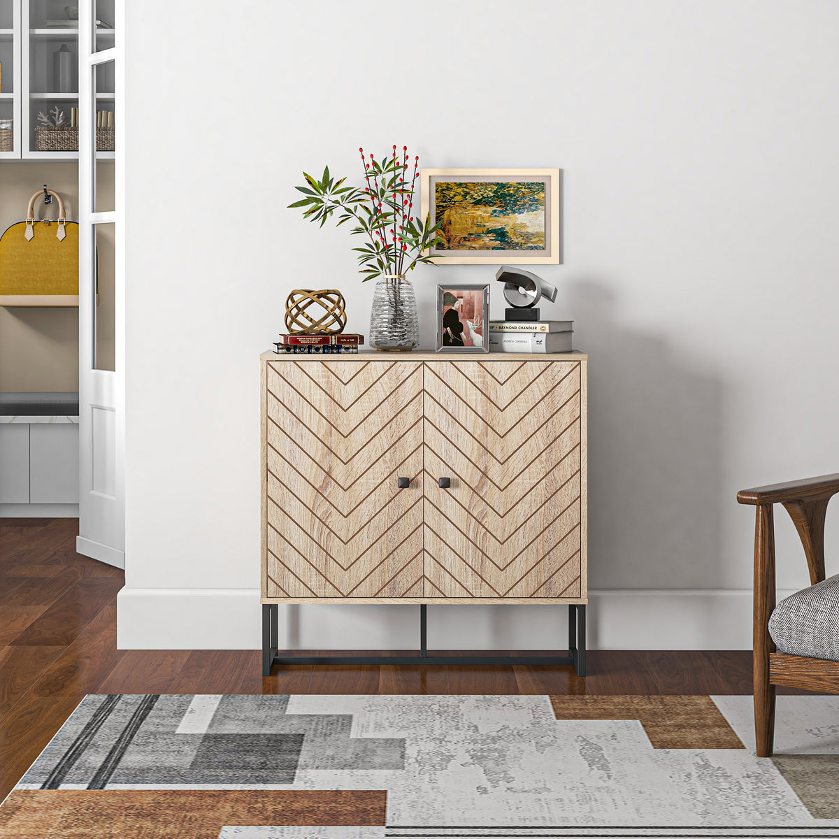 Buffet Cabinet with 2 Chevron Doors and Adjustable Shelf – 32"W x 32"H