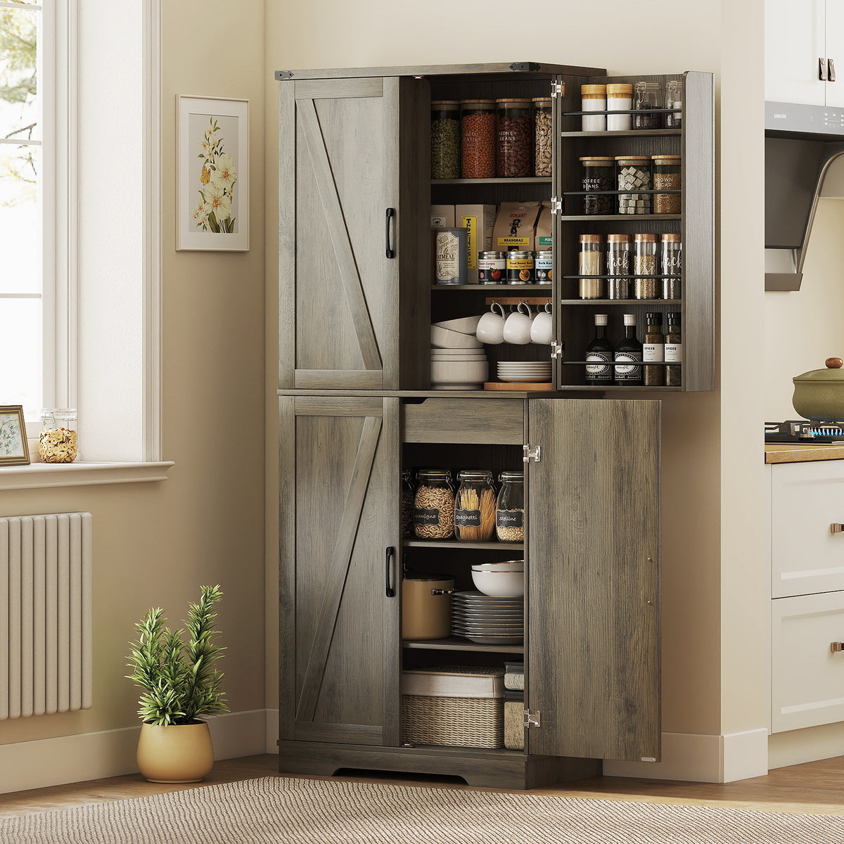 Farmhouse Storage Cabinet with 4 Doors – 30"W x 72"H