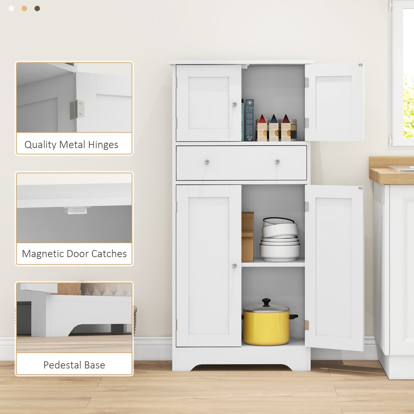 HOMCOM Modern Kitchen Cabinet 4‑Door With Drawer, Adjustable Shelf White
