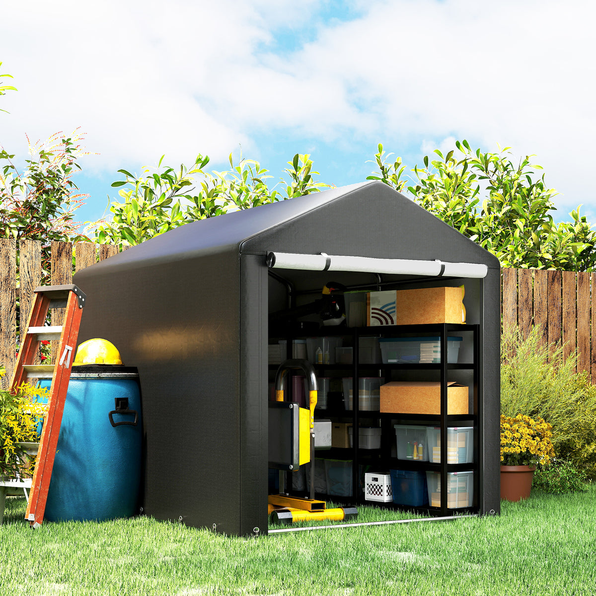 Portable Bicycle Shed with Galvanised Steel Frame and Large Door, Waterproof Outdoor Shed for Garden Tools – Black