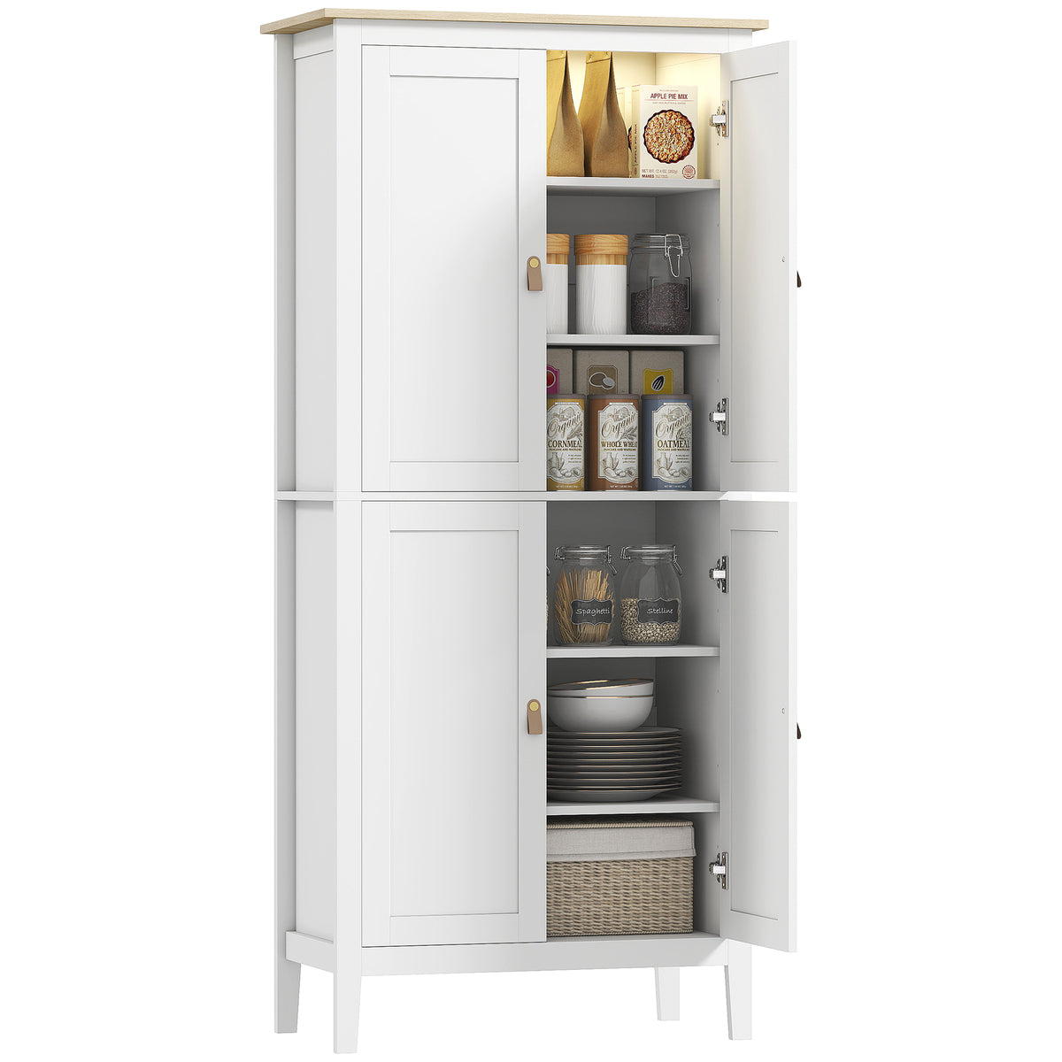 Tall Kitchen Pantry Storage Cabinet with Motion Sensor LED Light – 32"W x 70"H