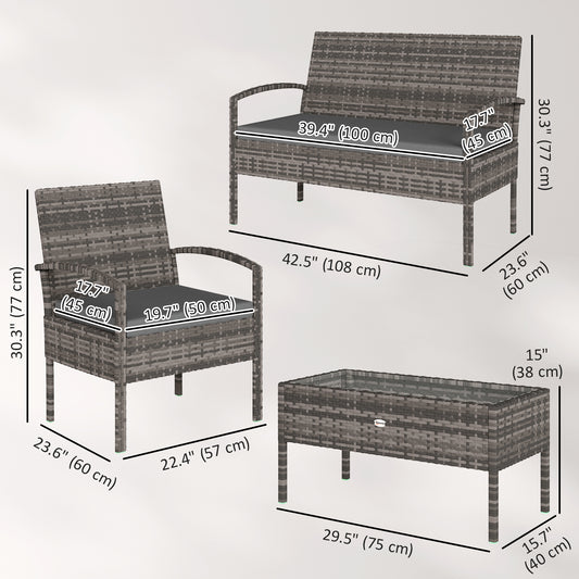 4 Pieces Patio Furniture Set with A Loveseat, Two Armchairs and A Coffee Table, Outdoor Conversation Set – Dark Grey
