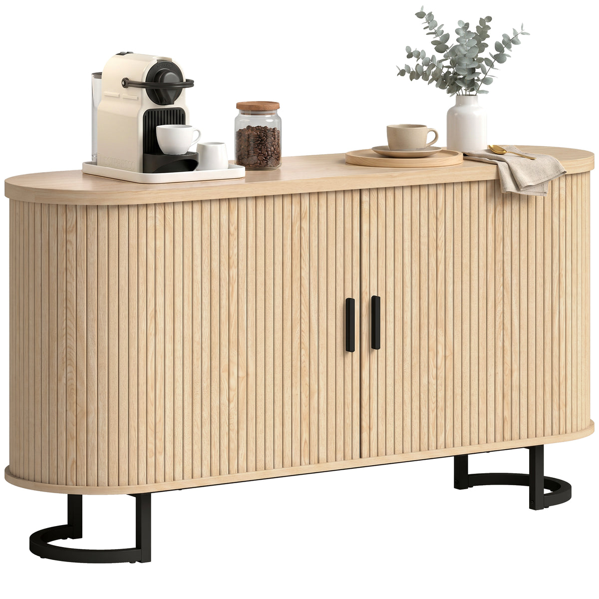 Modern Coffee Bar Cabinet with Sliding Doors and Adjustable Shelves – 55"W x 30"H