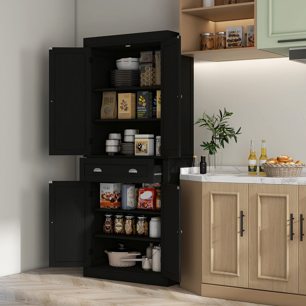 Kitchen Storage Cabinet with 4 Doors – 30"W x 73"H