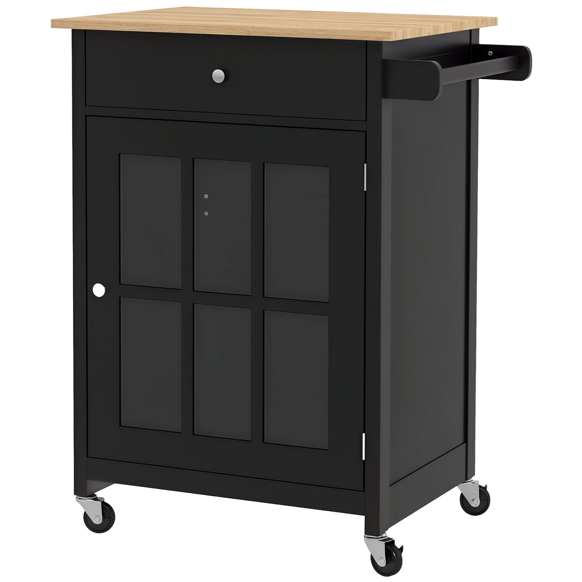 Rolling Kitchen Cart with Drawer and Glass Door Cabinet – 26"W x 34"H