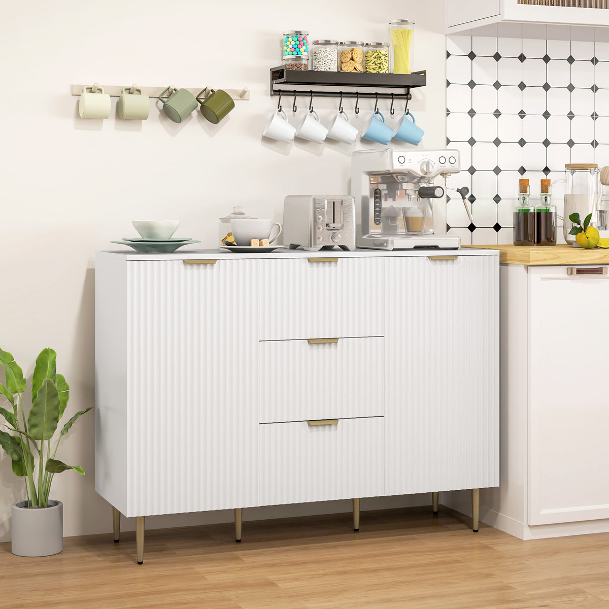Sideboard Buffet Cabinet with 3 Drawers and Adjustable Shelves – 47"W x 35"H