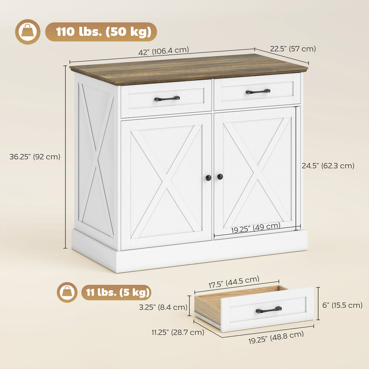 Kitchen Island with Sitting Space – 42"W x 36"H