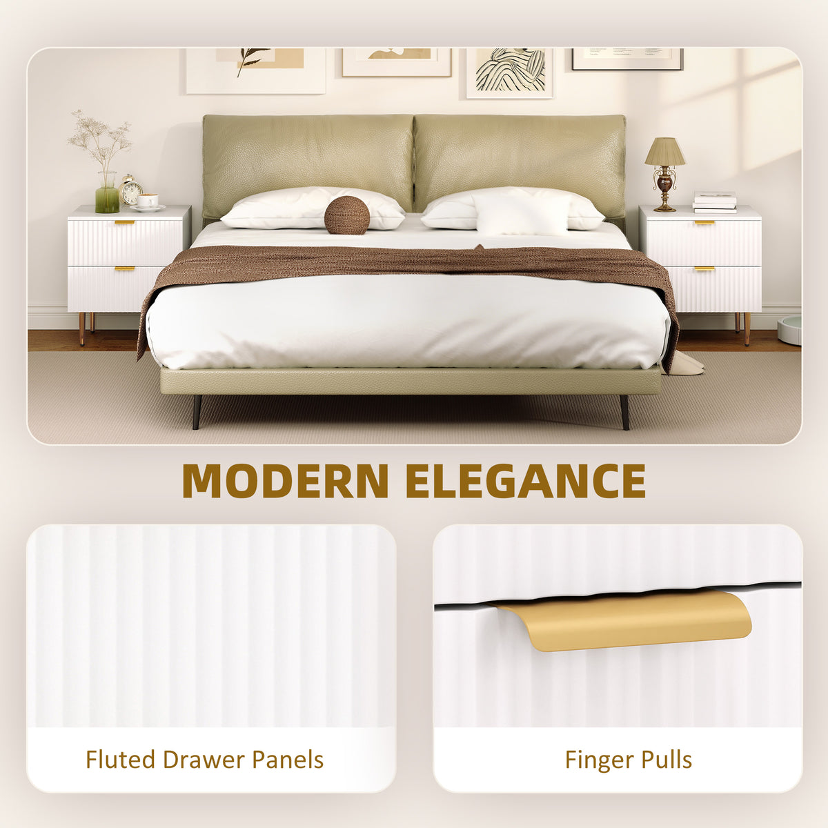 Modern 2-Drawer Nightstands with Metal Legs, Set of 2 – 19"W x 22"H