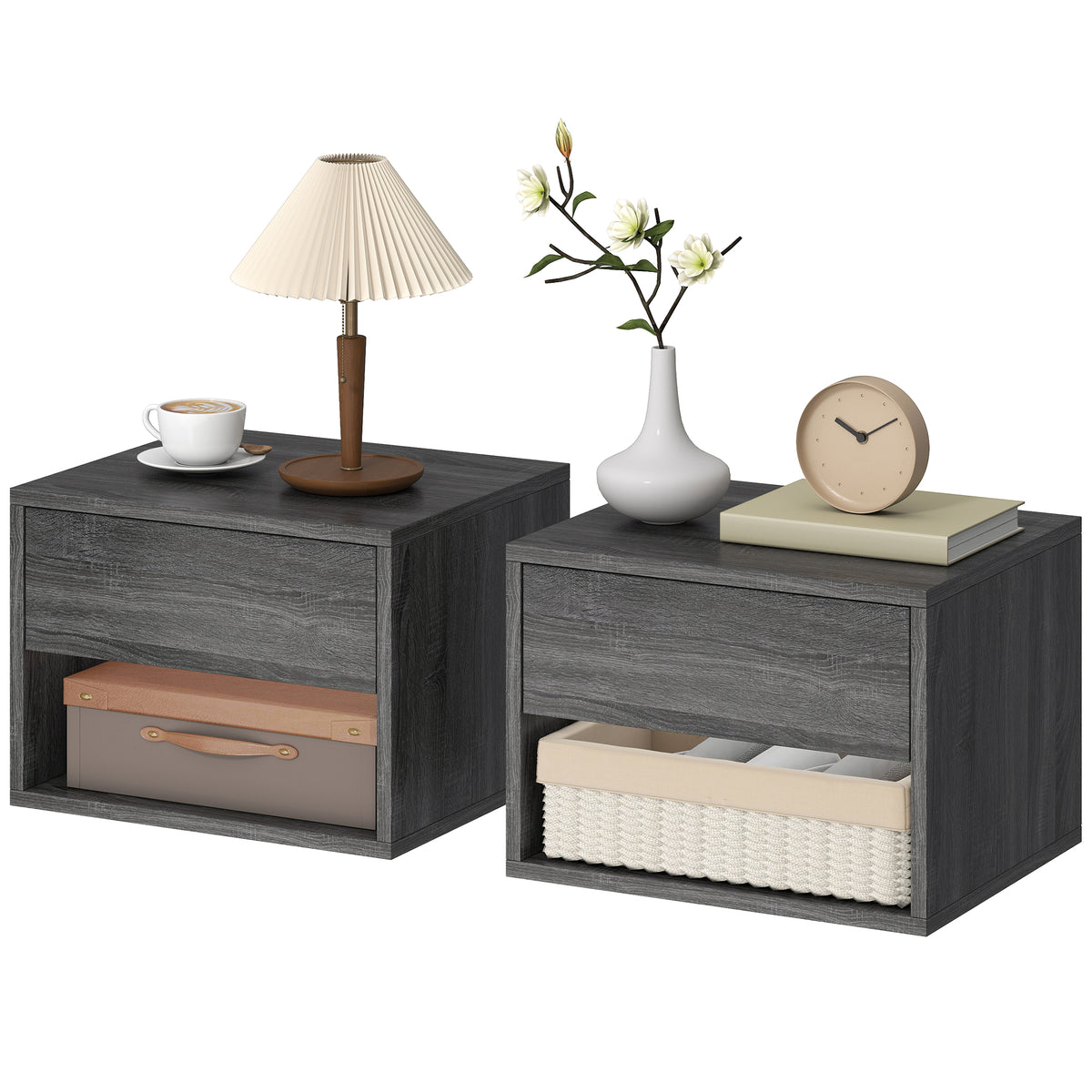 Floating Nightstands with Drawer, Set of 2 – 16"W x 11"H