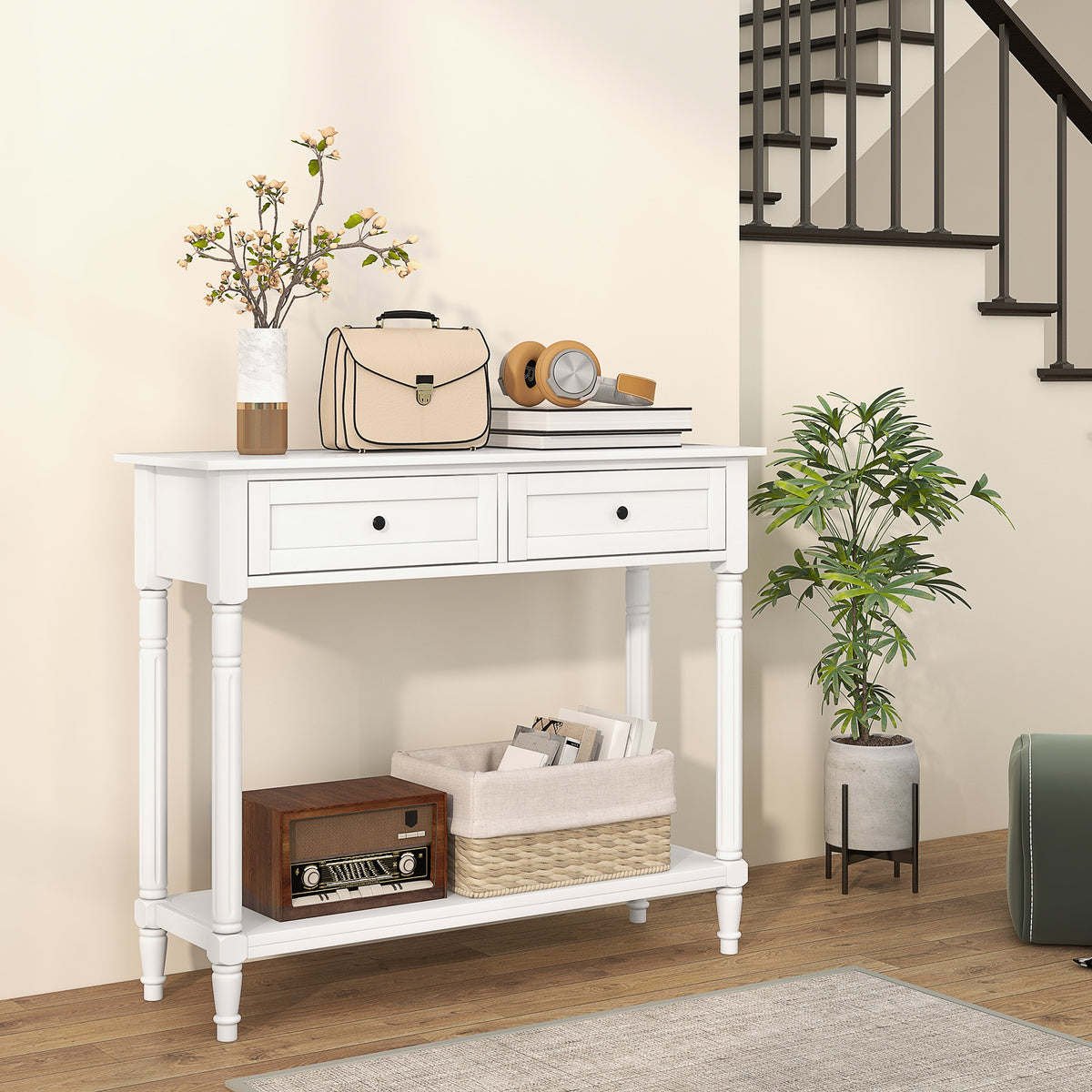Hallway Console Table with 2 Drawers, White