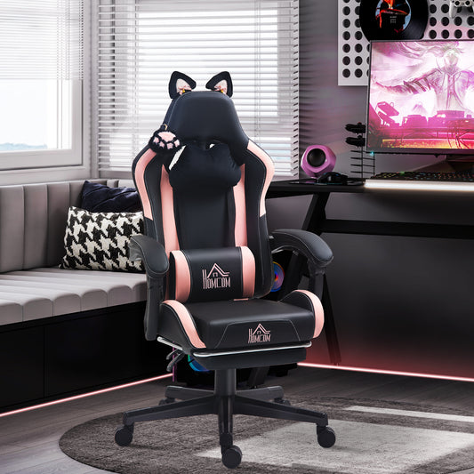 Cute Racing Gamer Chair, Faux Leather Gaming Chair with Footrest, Black