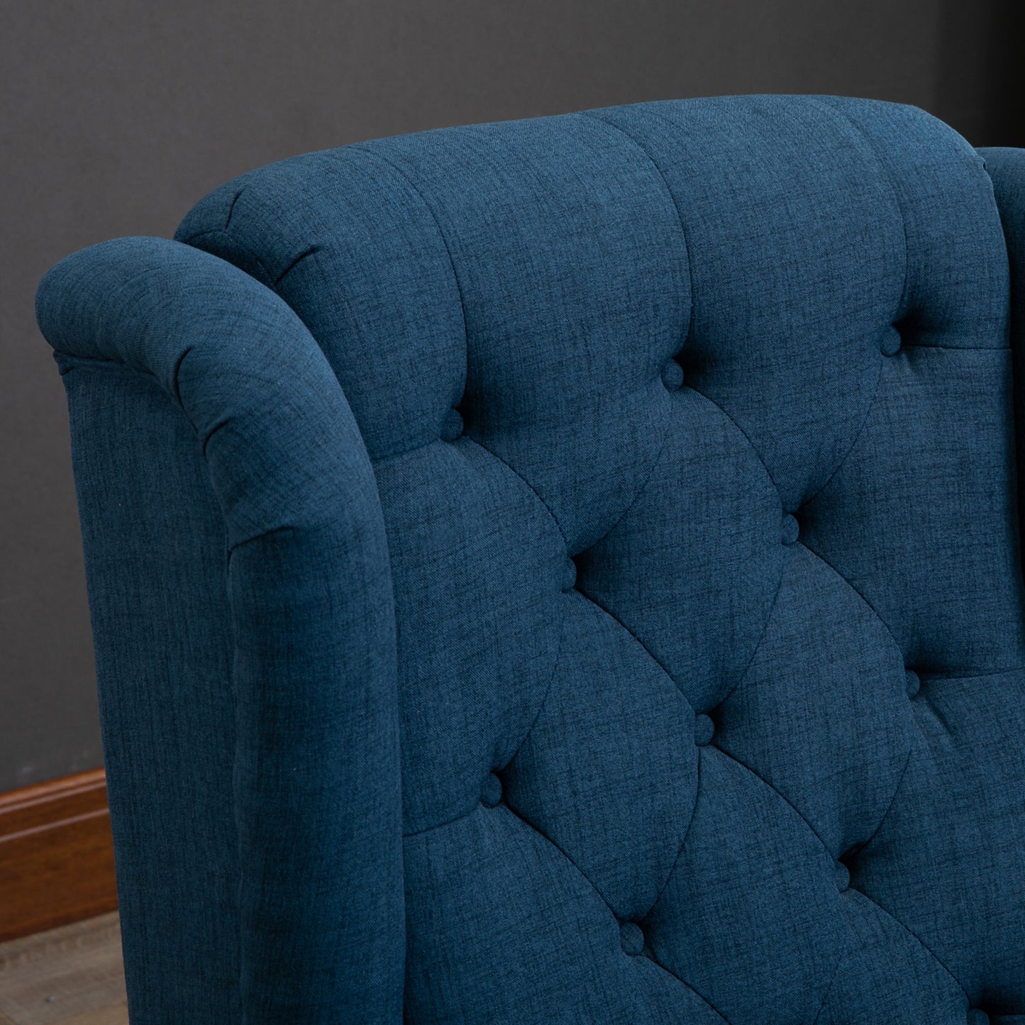 HOMCOM Blue Button Tufted Wingback Accent Chair, Rolled Arms, Padded Seat