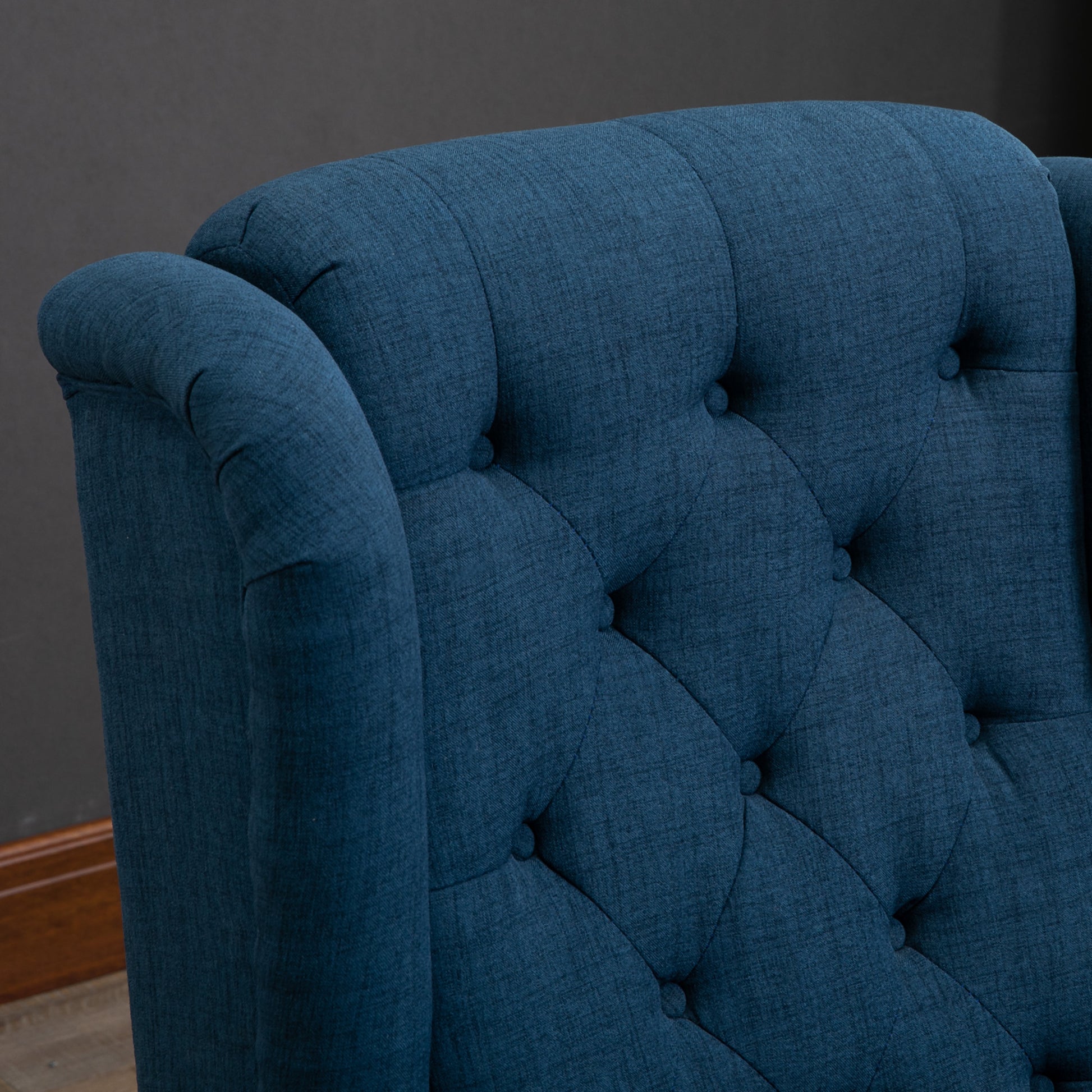 HOMCOM Blue Button Tufted Wingback Accent Chair, Rolled Arms, Padded Seat