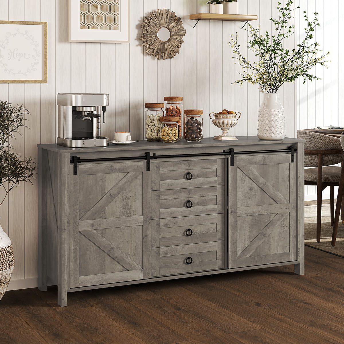 Farmhouse Sideboard with Sliding Barn Doors – 60"W x 31"H